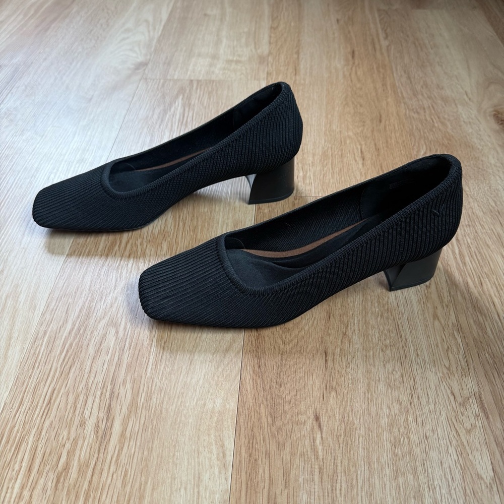Vivaia Melody Square-Toe Pumps Black Knit Comfort Shoes Women Size 10 / EU 41.5